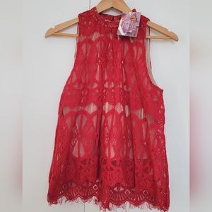 Lace romantic red top